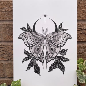 Mystical Moth, print of original witchy art illustration, A4