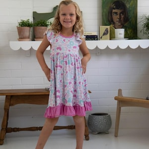 Pastel Leopard Bamboo Dress | Soft Girls Twirl Dress | Sizes 0–6 | Pink & Blue Animal Print | Lexi June Kids Clothing