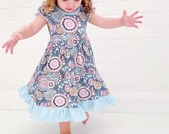Bamboo Dreamtime Dress | Indigenous-Inspired Print | Soft & Breathable | Sizes 0–6 | Lexi June Babywear | Twirl Dress
