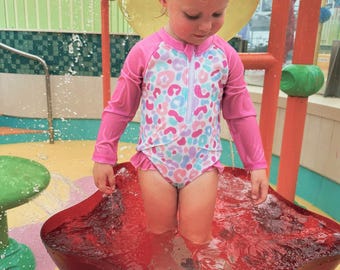 Pink Leopard Kids Swimmers | Long Sleeve Rashie | SPF30 | Sizes 0–6 | Lexi June Girls Swimwear