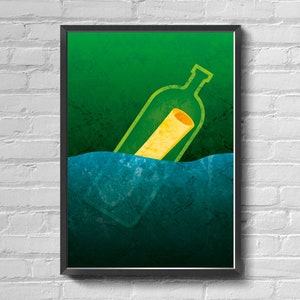 Flaschenpost - Illustriertes Kunstdruck Poster