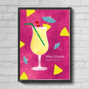 Pina Colada Cocktail - Illustrated Art Print Poster