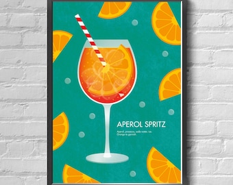 Aperol Spritz Cocktail - Illustrated Art Print Poster