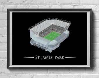 St James' Park - Newcastle United - Illustriertes Fußballstadion Kunstdruck Poster