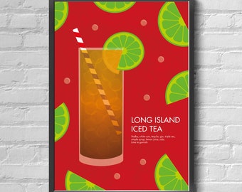 Long Island Eistee Cocktail - Illustrierter Kunstdruck Poster