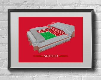 Anfield - Liverpool FC - Illustrerad fotbollsarena konsttryck affisch