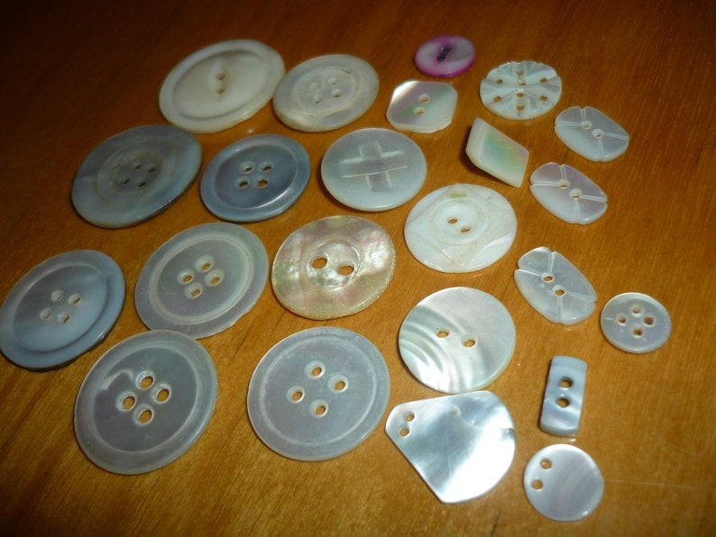 Lot 23 vintage Mother of Pearl buttons natural various shapes and sizes #2936