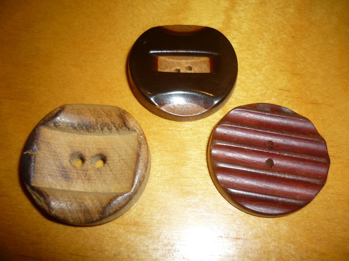 3 X Large Vintage Wood Coat Buttons Various Designs and Colors 11/4 to