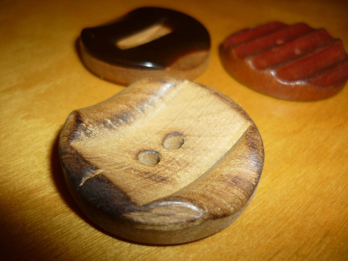 3 X Large Vintage Wood Coat Buttons Various Designs and Colors 11/4 to