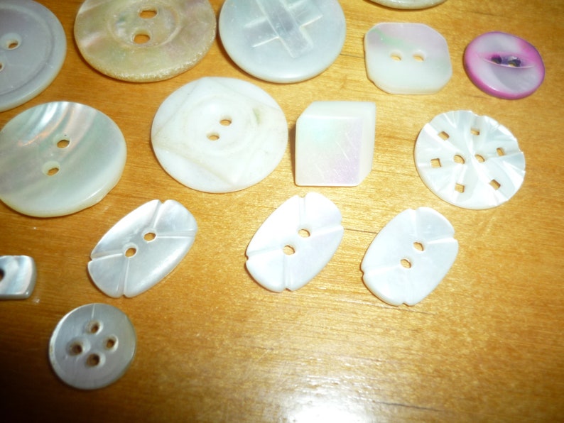 Lot 23 vintage Mother of Pearl buttons natural various shapes and sizes #2936