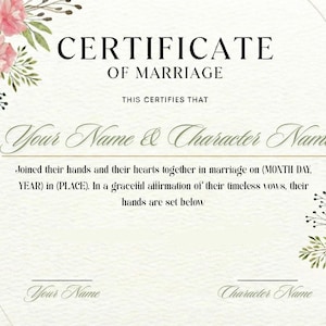 Comfort Character Marriage Certificate