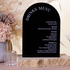 Acrylic Bar Menu | Arch bar menu | Custom drinks menu | Bar menu | Wedding menu | Wedding decor | Drinks list | Wedding | Engagement