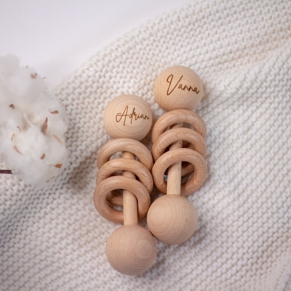 Wooden Baby Rattle Etsy