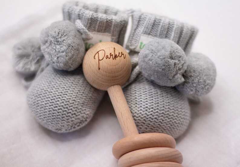 personalised wooden baby rattle