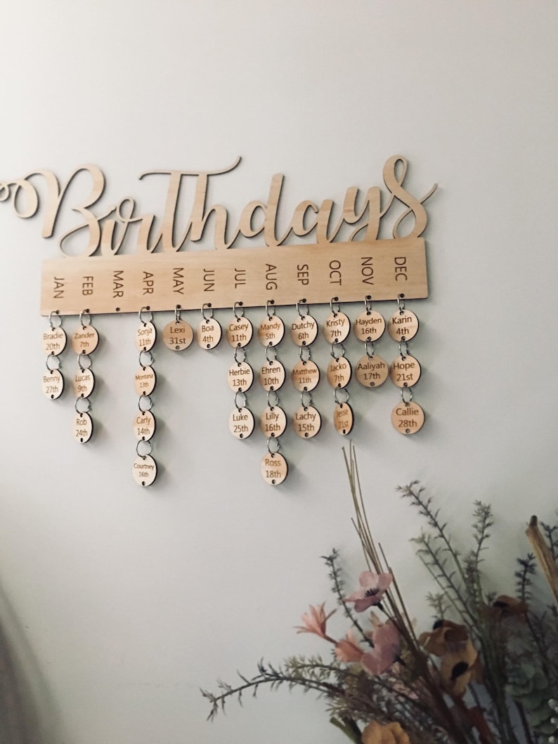 Personalised wooden birthday calendar Birthday board Family Birthdays Mother's day gift Personalised gift Home decor image 10