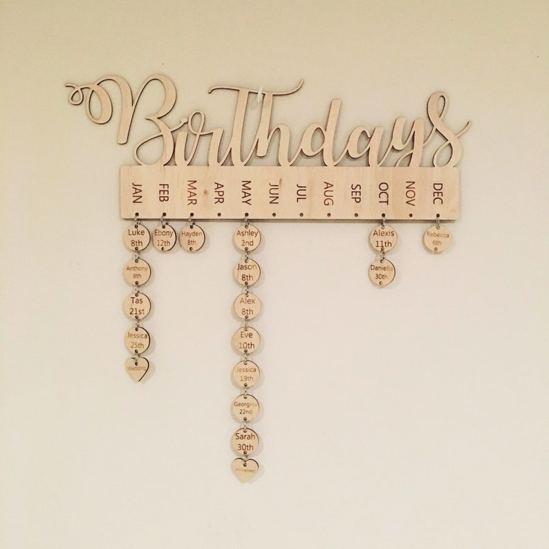 Personalised wooden birthday calendar Birthday board Family Birthdays Mother's day gift Personalised gift Home decor image 8