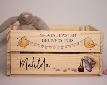 Personalised Easter Crate| Easter Bunny Box | Easter Egg Basket | Custom Name Happy Easter Box | Easter Crate | Easter Box | Easter Basket