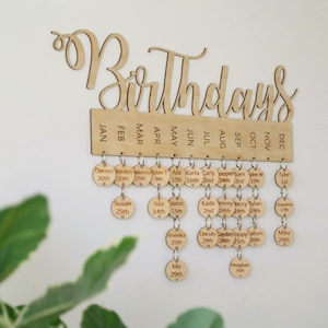 Personalised wooden birthday calendar Birthday board Family Birthdays Mother's day gift Personalised gift Home decor image 4