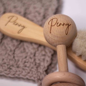 personalised wooden baby rattle