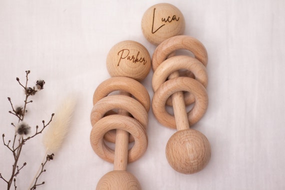 personalised wooden rattle