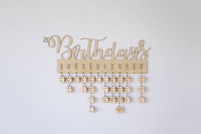 Personalised wooden birthday calendar Birthday board Family Birthdays Mother's day gift Personalised gift Home decor image 2