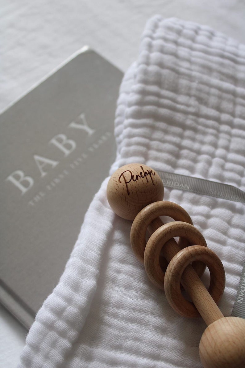 personalised wooden baby rattle