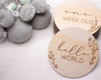 Wooden Milestone Cards | Milestone cards | Birth announcement | Baby shower | Newborn gift | Milestone discs | Floral Milestone cards