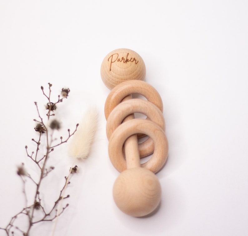 personalised wooden baby rattle