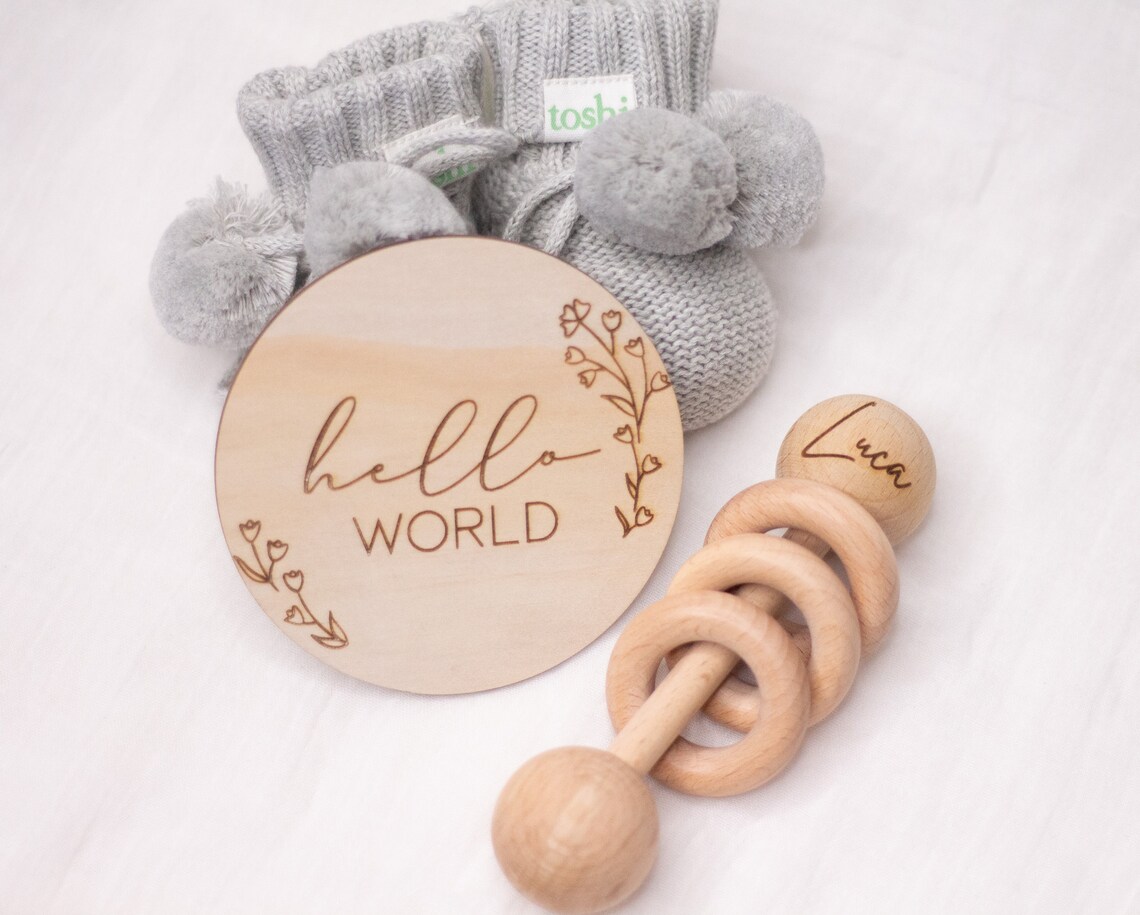 Personalised wooden rattle Wooden baby rattle Baby Etsy