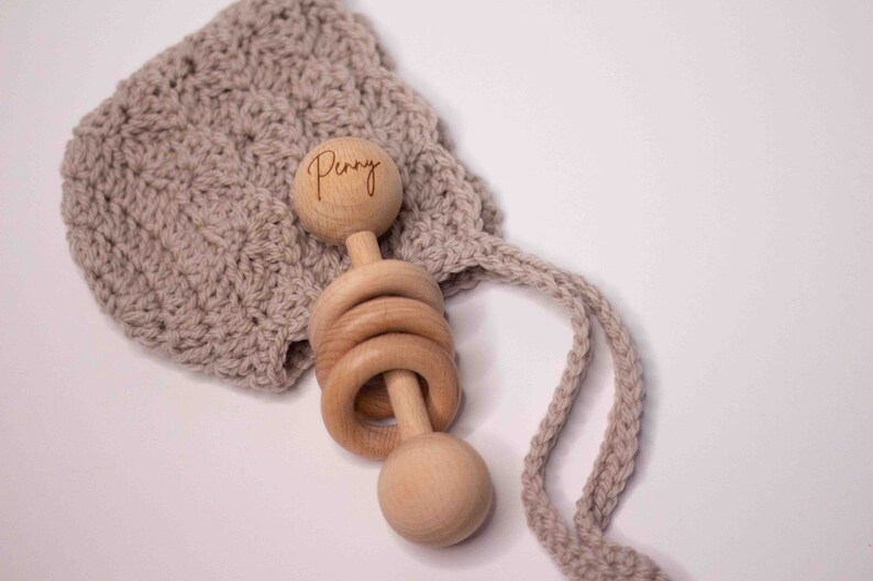 personalised wooden baby rattle