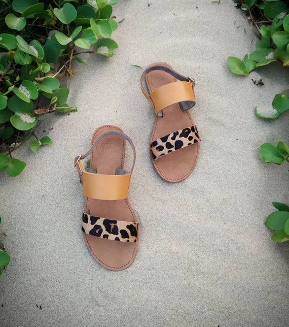 Leather Chappal Sandal Leopard Print Womens Custom Made | Etsy