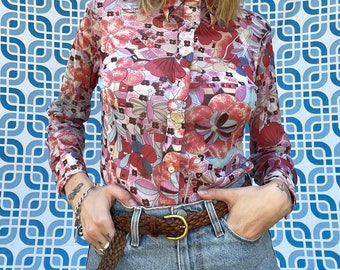 1970's Psychedelic Floral Print Blouse