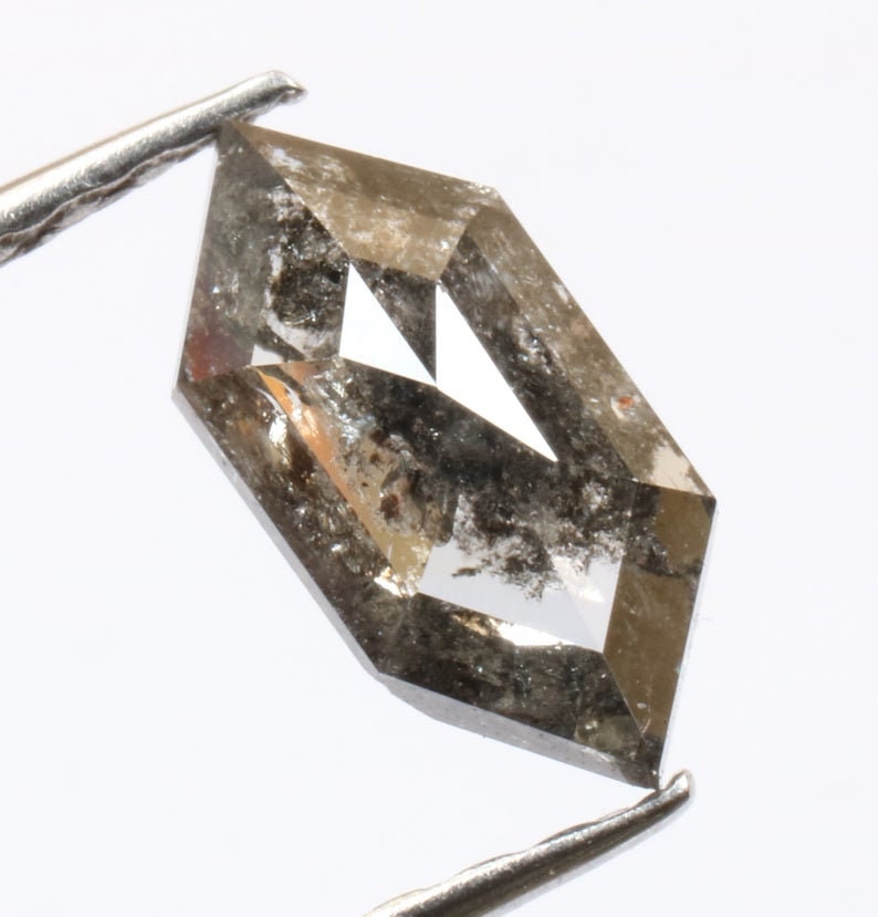 0.93 ct 9.6 x 4.6 mm Salt and Pepper Hexagon diamond Natural | Etsy