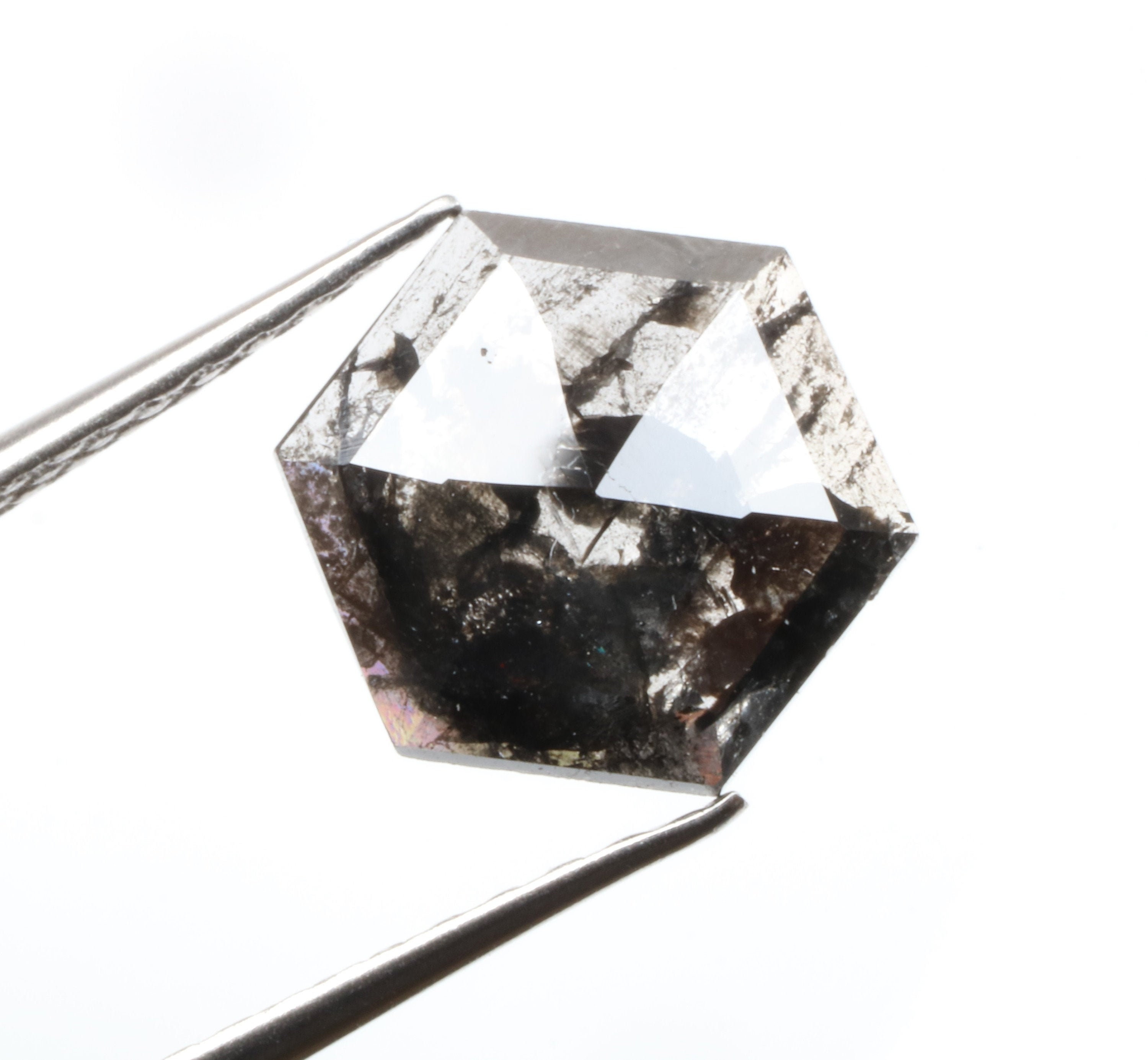 1.86 ct 10.7 X 9.4 mm Salt and Pepper Hexagone Diamond Natural | Etsy