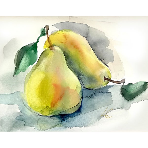 Original Watercolor Art Painting Watercolor Pears Painting Original Art nodigital Real Watercolor Painting still life fruits for the kitchen