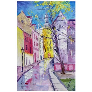 Ciudad vieja Pintura al óleo Paisaje urbano Riga Arte Pintura Arte Pared Pinturas de arte originales Paisaje enmarcado Arte Pared Enmarcada Pequeña pintura original