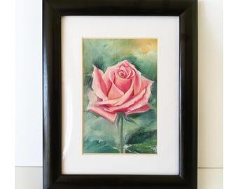 Roze roos Origineel olieverfschilderij Kunstschilderij Origineel schilderij op canvas Olieverfbloemen Kunst Muurbloem Roos schilderij Ingelijste kunst Roos