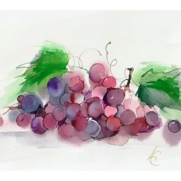 Original Watercolor Art Painting Watercolor Grape Painting Original Art nodigital Real Watercolor Painting still life fruits for the kitchen