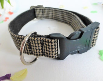 Ready to ship - adjustable dog collar, houndstooth check, dogtooth check