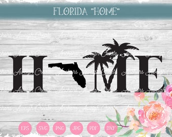 May include: Black and white silhouette of the state of Florida with palm trees and the word "HOME" in large letters. The background is a white woodgrain pattern.