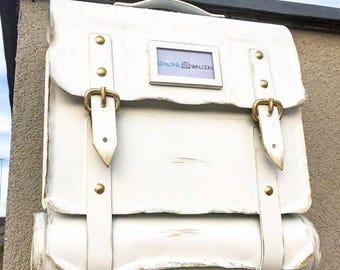 Metal Mailbox Backpack shape (customizable) with nameplate and newspaper holder