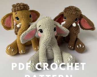 Amigurumi Elephant & Mammoth Crochet Pattern (PDF) - English