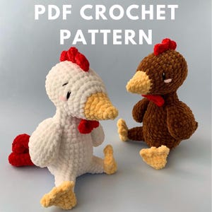 Chicken Amigurumi Crochet Pattern - Reggie the Rooster and Hennifer the Hen - PDF Digital Download - English
