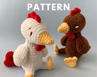 Chicken Amigurumi Crochet Pattern - Reggie the Rooster and Hennifer the Hen - PDF Digital Download - English