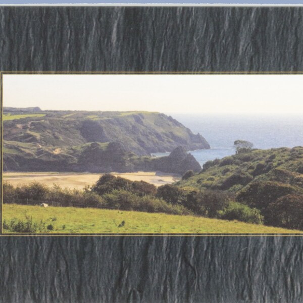 Panoramic Photo Scene Blank Note Cards - Pack of 8, Welsh Landscape Photography Greetings, Landmarks of Wales on a Slate Effect Background