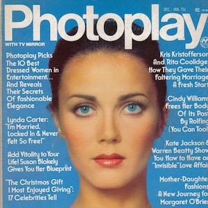 1977 Photoplay Vintage Celebrity Gossip Magazine Lynda Carter Cindy Williams Mark Hamill Kate Jackson Natalie Wood Dyan Cannon Moda Década de 1970