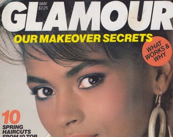 1986 Glamour May Vintage Fashion Magazine Karen Alexander Gail O'Neill Aretha Franklin 80s Supermodels Black Models Spring Haircuts