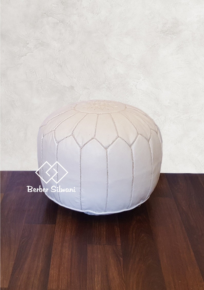 White Moroccan Leather Pouf Moroccan Pouf Ottoman Footstool Etsy