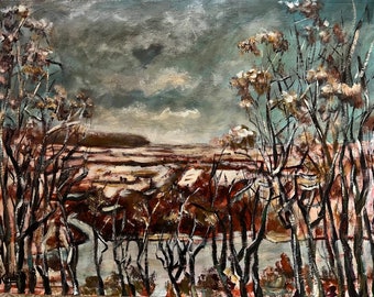 Vintage oil painting original landscape by Jean Korde (1921-2018), signed