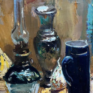 Large oil painting original vintage by Albert Hulstaert (1918-2011), signed painting